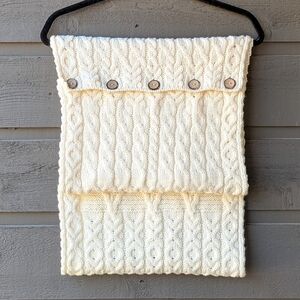 NWOT Aran Sweater Market Cream Cable Knit Scarf Buttons 100% Merino Wool